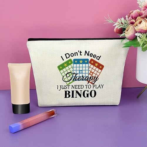 Miniatura 4 de Sazuwu Regalos para amantes del bingo, regalo de juego para mujeres, bolsa de maquillaje, No necesito terapia, solo necesito jugar al bingo (estilo