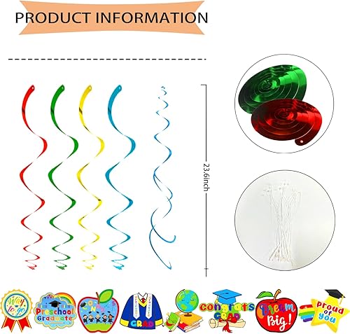 Miniatura 6 de Decoraciones de graduación preescolar, sin bricolaje preescolar 2022 remolinos colgantes de graduación, 36 piezas de espirales colgantes para fiesta