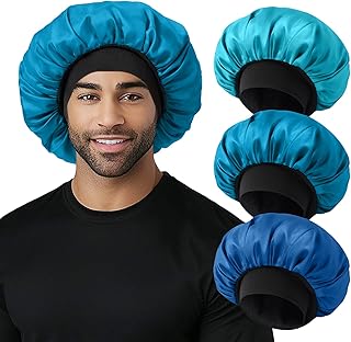 3Pcs Bonnets for Men Satin Bonnet for Sleeping Women Silk Hair Cap with Soft Elastic Band Mens Bonnet for Curly Hair Braids(Color 10)