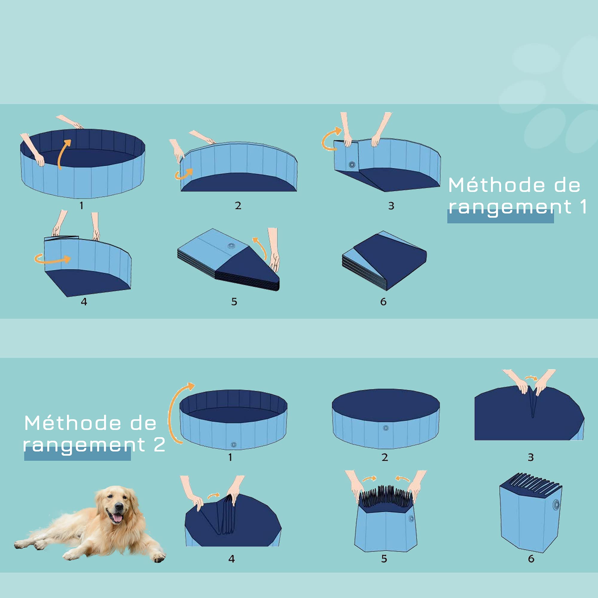 PawHut Piscine pour Chien Pliable, Piscine Baignoire Bassin Chien, 100x30cm en Plastique, Piscine pour Animaux Extérieur, Stable et Antidérapant, Bleu