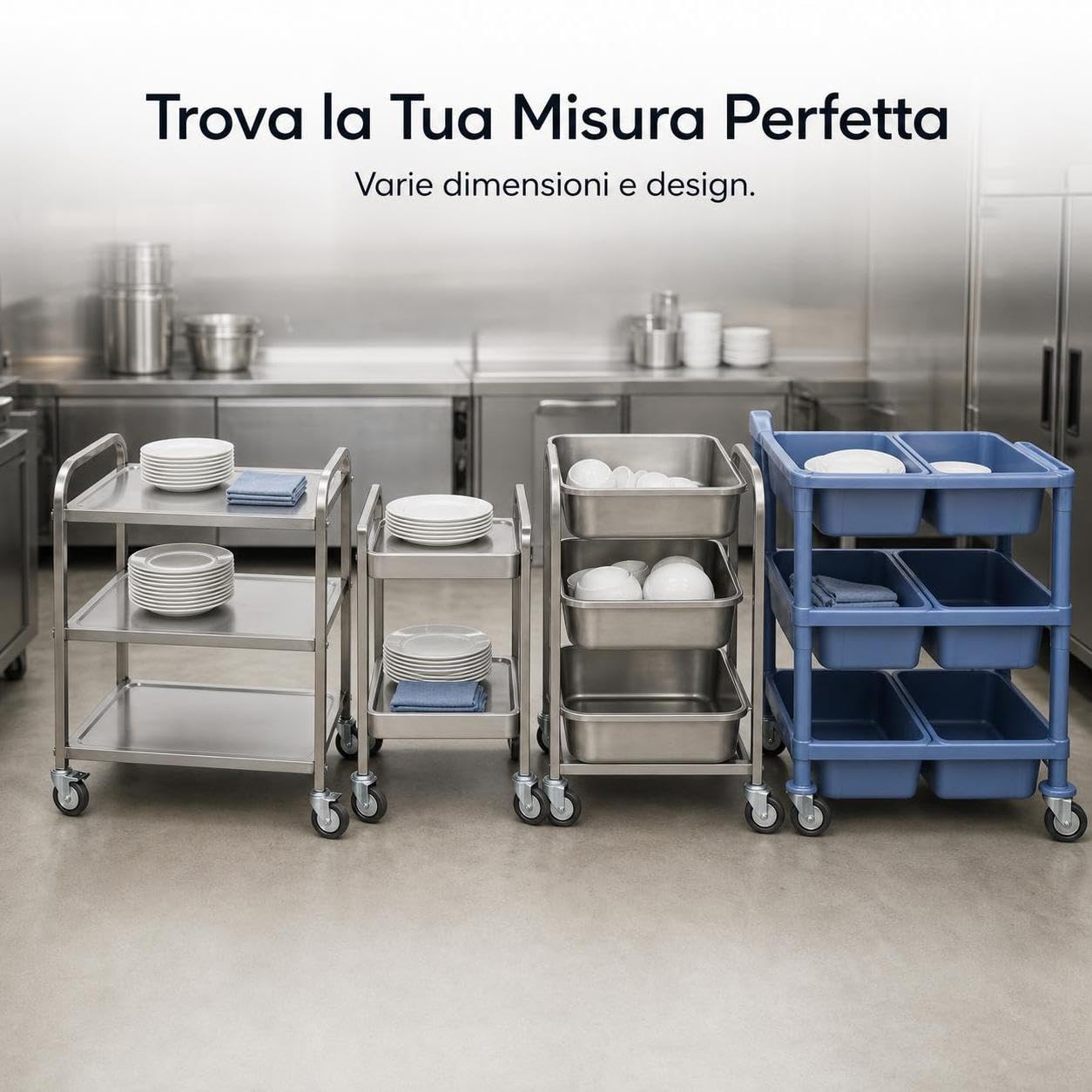 Carrello Multiuso da Ristorante Mobile, Carrello 3 ripiani grande spesso