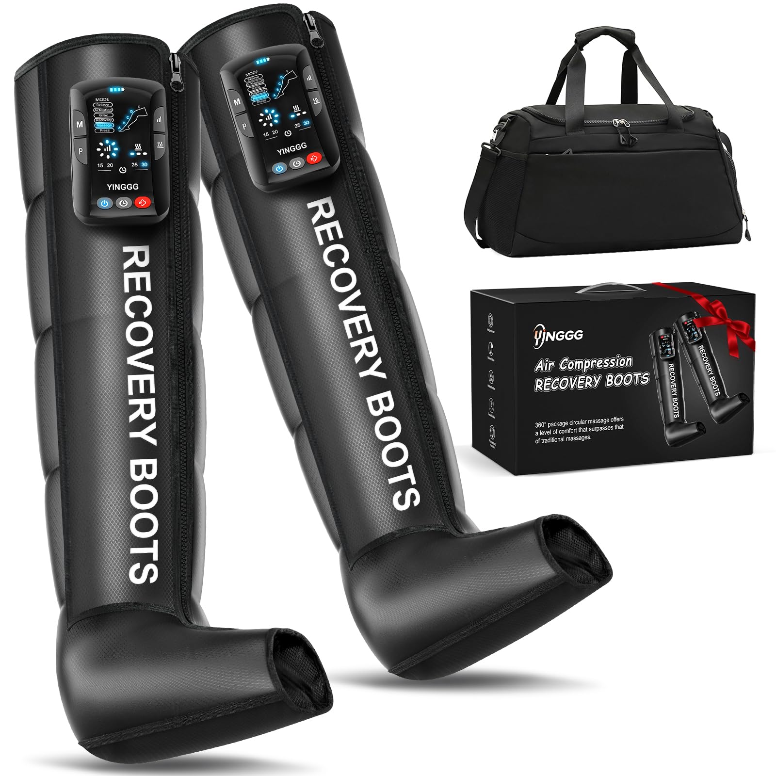 YINGGG Leg Compression Massager with Heat, Cordless Recovery System for Improved Circulation and Fast Recovery, Professional Foot and Leg Massage Boots with 5 Massage Areaes(Two Legs)-Medium