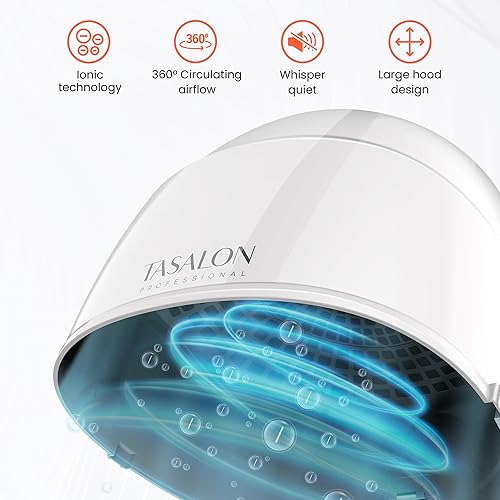 Miniatura 6 de TASALON Ionic - Secador de pelo con capucha, 1875 W, 3 ajustes de calefacción, siéntate debajo para el hogar y el salón, secador de pelo portátil