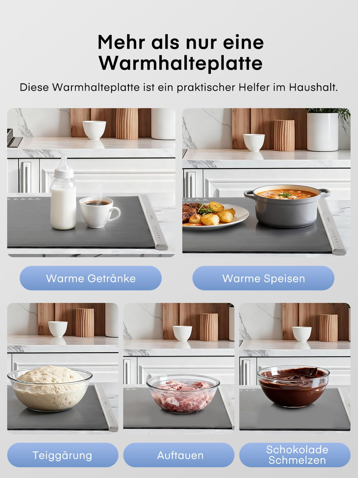 FOHERE Warmhaltematte für Speisen, Elektrische Warmhalteplatte mit Großer Oberfläche, 4 Std. Timer, Lebensmittelechtes Silikon-Nanomaterial