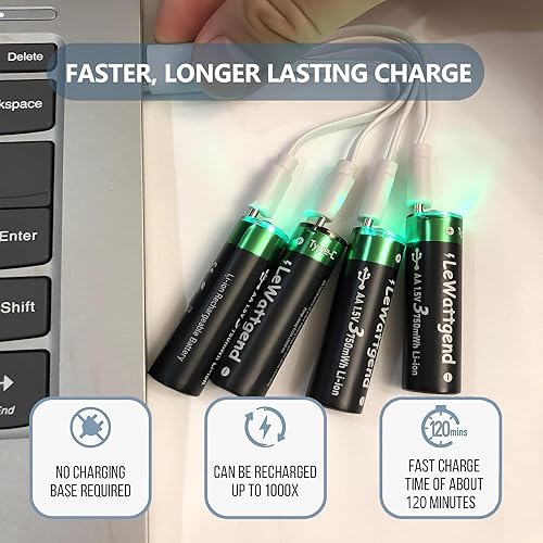 Miniatura 4 de Baterías de litio AA recargables de 1.5 V, batería AA de larga duración de 3750 mWh con salida de cable USB-C 4 en 1, baterías AA para juguetes de