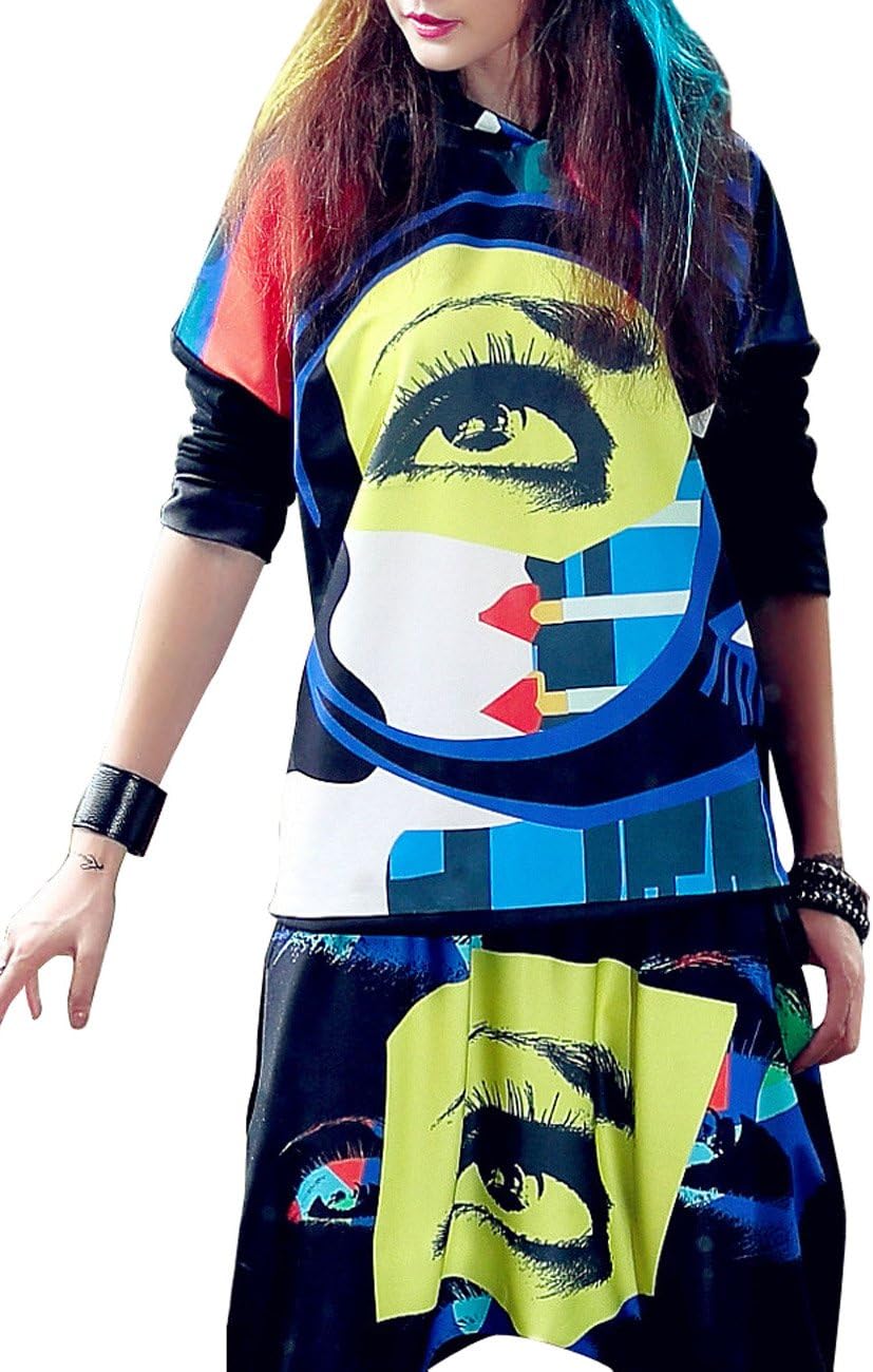 ellazhu Women Fashion Long Sleeves Hippie Abstract Eye Hoodie OneSize GK212
