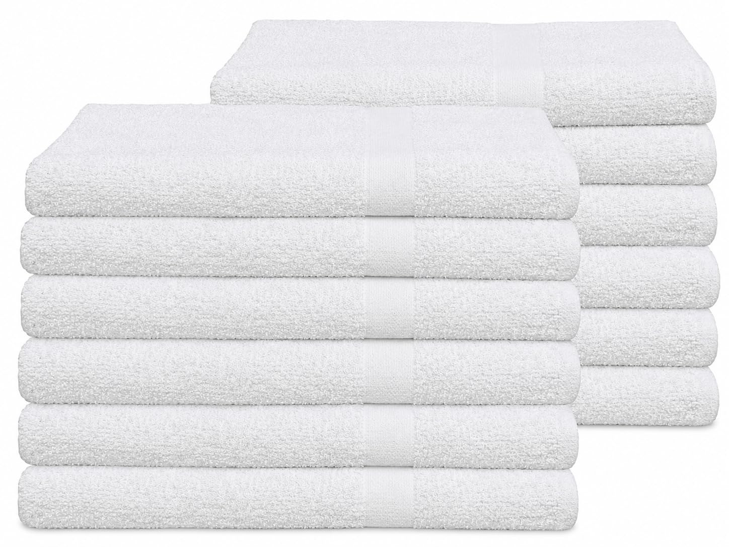 The House of Emily - Pack of 12 Budget / Cheap WHITE 100% Cotton 320 GSM Bath Towels Set