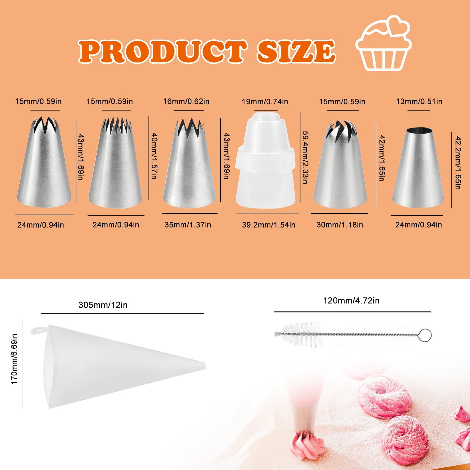 Kit Decorazione Torte 82 Pezzi - Beccucci In Acciaio Inox Per Glassafiorentina, Spatola In Silicone, Chiodi Per Fiori, Sacche E Cassetta 25x20 Cm - 4