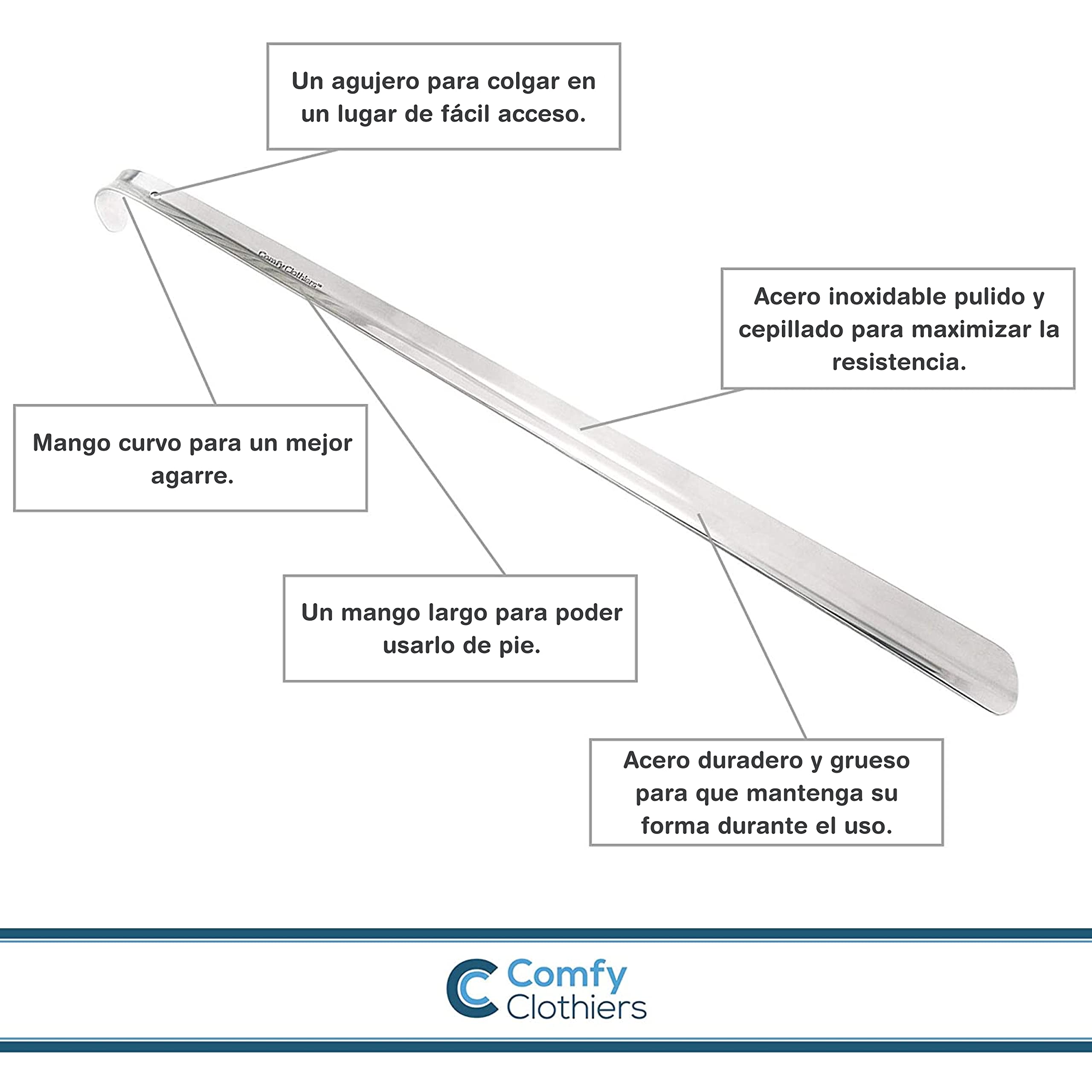 Comfy Clothiers Calzador de metal extralargo - Calzador de acero inoxidable resistente de 23 pulgadas
