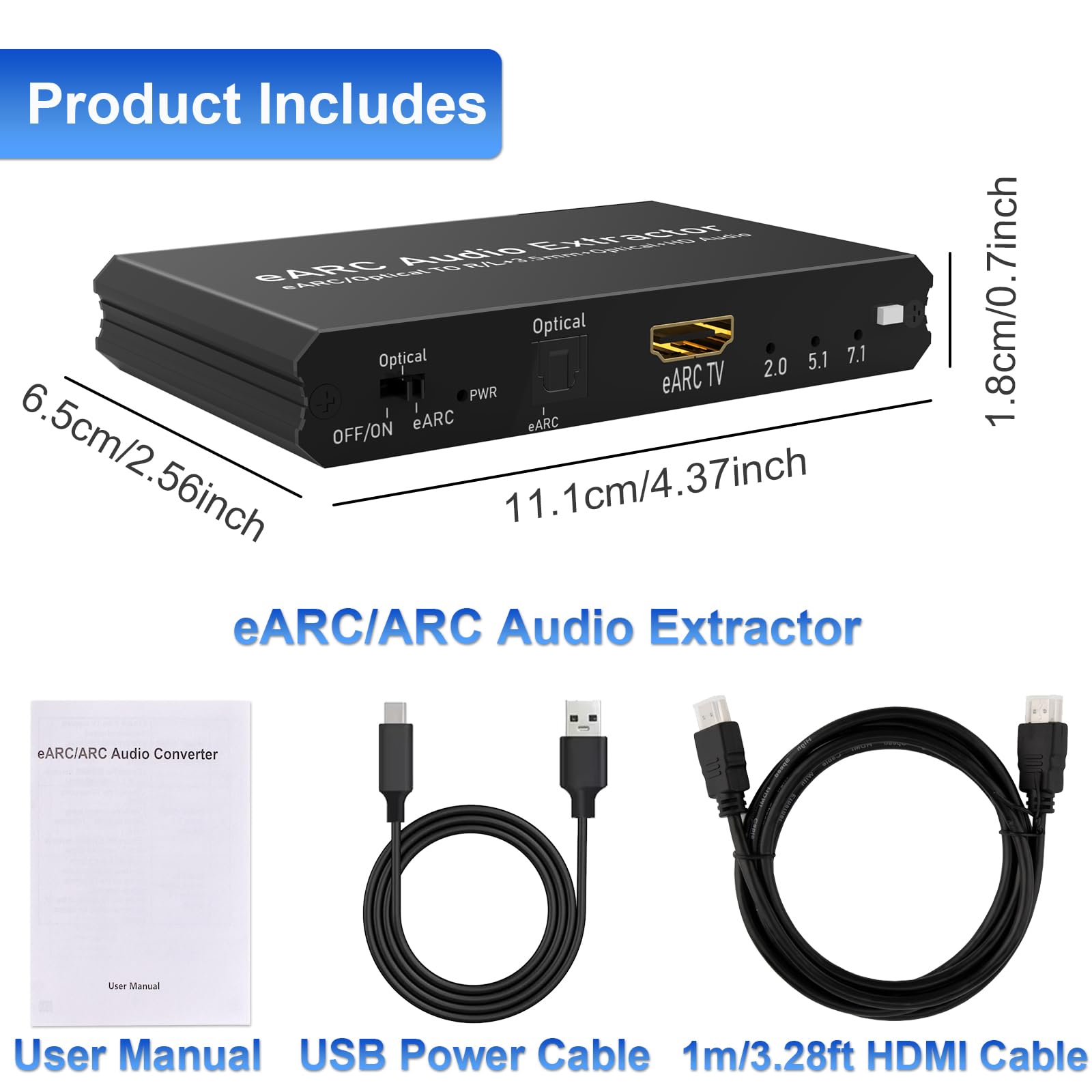 Tendak 192KHz eARC/ARC Audio Extractor, konwerter cyfrowo-analogowy, HDMI eARC/ARC + optyczny do HDMI + optyczny + L/R + 3,5 mm stereo do wzmacniacza głośników soundbara HDTV i słuchawek