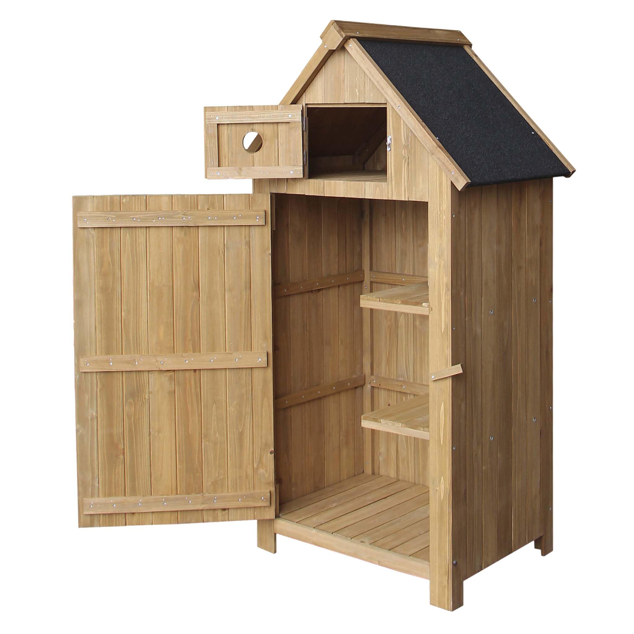 Slim Garden Cabinet made of Fir Wood with Bitumen Roof for Storage, 770x540x1370mm