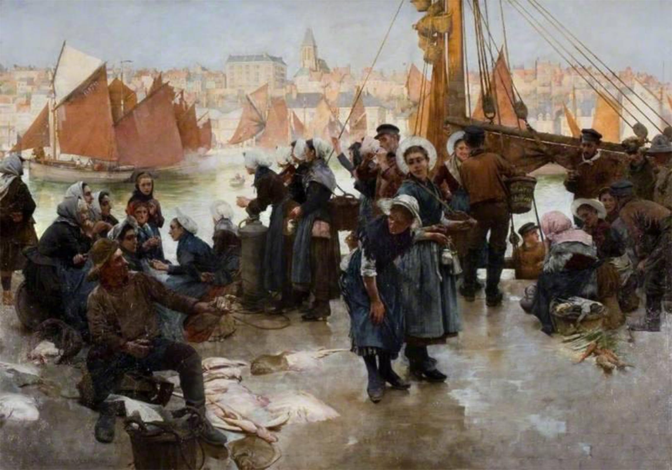 ARTXLXXBN Famous Print Painting Colorful Art Print the Departure of the Fishing Fleet by Albert Chevallier Tayler Canvas Art Decorations for Home Decor 60x90cm