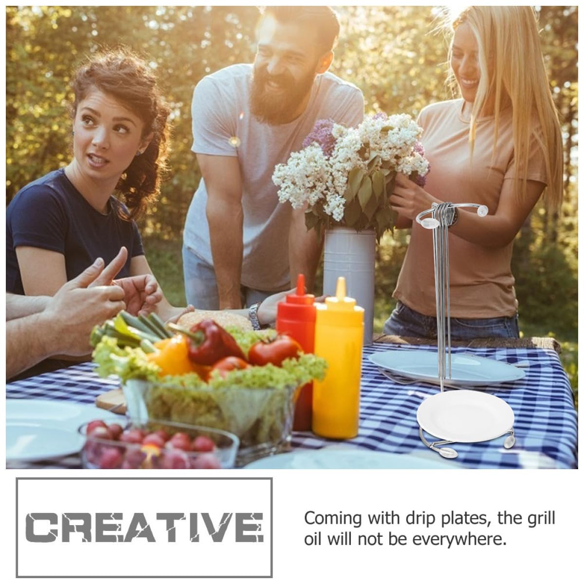 Homoyoyo 2 Set Set 2 Supporti Sospesi per Barbecue in Acciaio Inox Griglie e Aghi per Spiedini, Utensili da Cucina Resistenti per Grigliate All’aperto e Picnic, Smontabili e Facili da