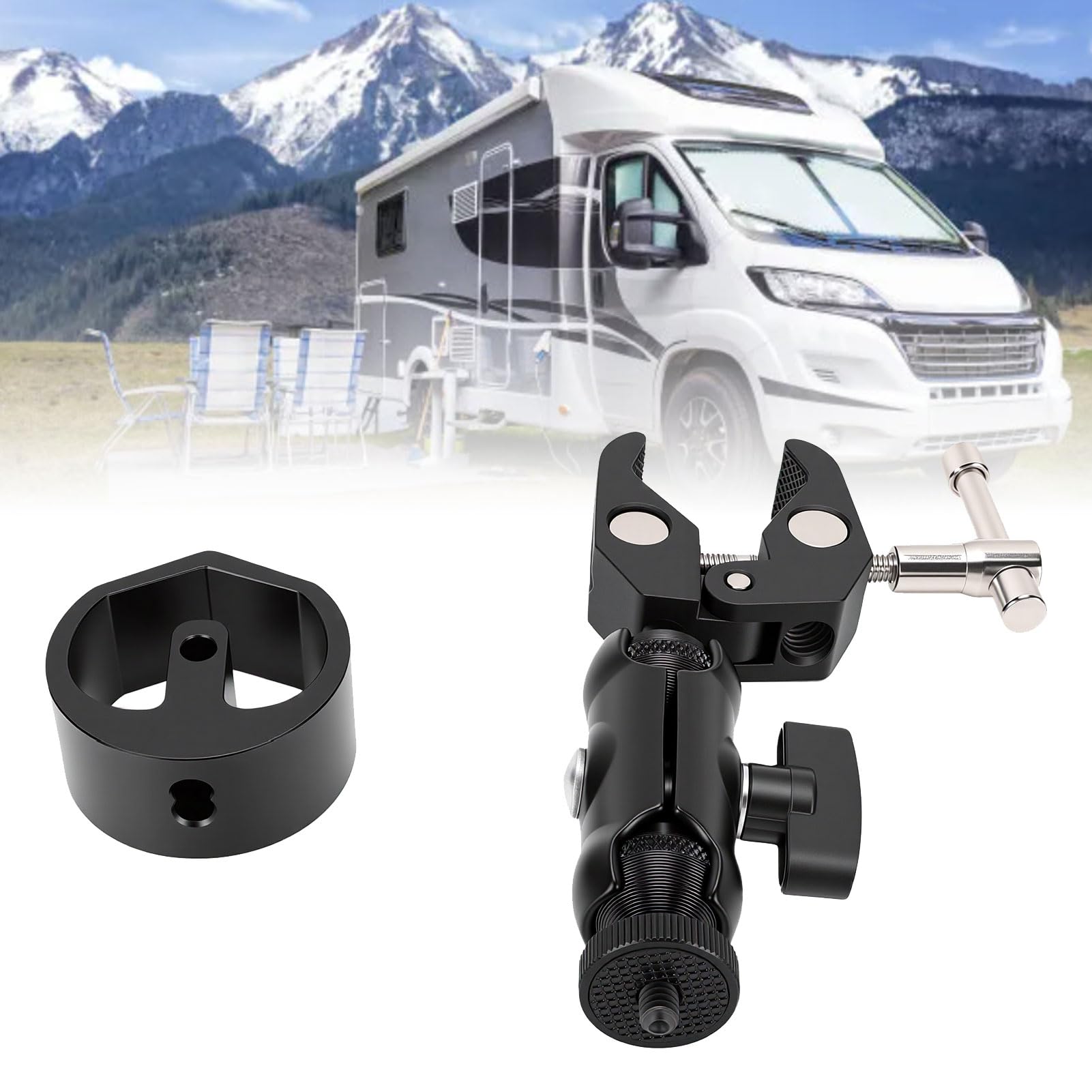 Supporto per Morsetto Satellitare, Filettatura 1/4"-20 e Regolabile a 360° | Anodizzato CNC, Blocco Antioscillazione, Lega di Alluminio, Impugnatura da 0,6" a 1,57", Supporto Satellitare per Barca