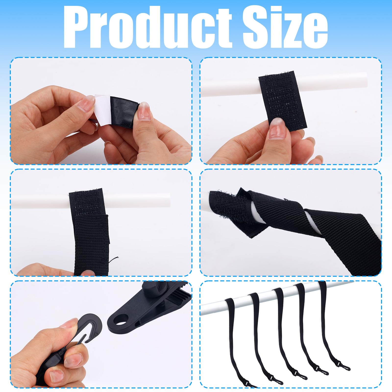 BOXOB 18pcs Kit d'attache Enrouleur Couverture Solaire Piscine, Comprend 6 Bandes Couverture Solaire avec Crochets 6 Pinces Piscine & 6 Fermetures Auto-Agriffantes