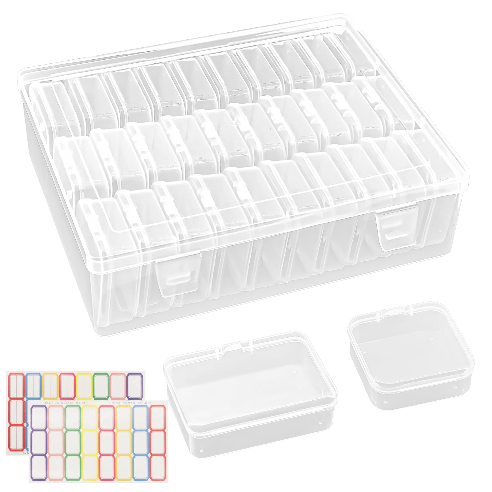 lafo 33 Stück Sortierbox +2 Farbetiketten, Klar PP Aufbewahrungsbox Klein mit Deckel, Kleine Box mit Deckel für Schmuck/Basteln/Schrauben, Kleinteile Organizer mit Fächern