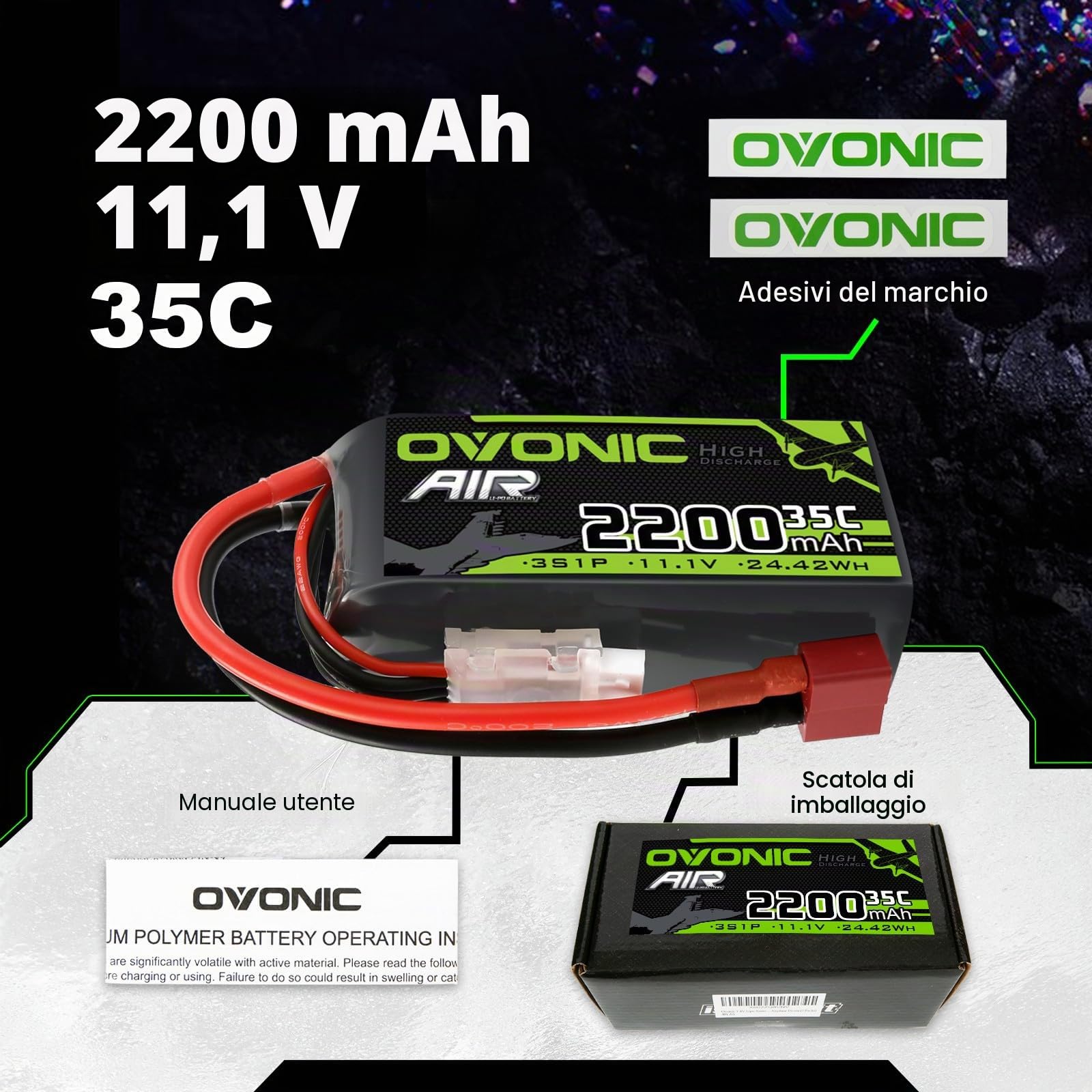 OVONIC Batteria Lipo 3S 35C 2200mAh 11.1V con connettore Deans per elicottero aereo 1:14 RC Car RC RC (1 PCS)