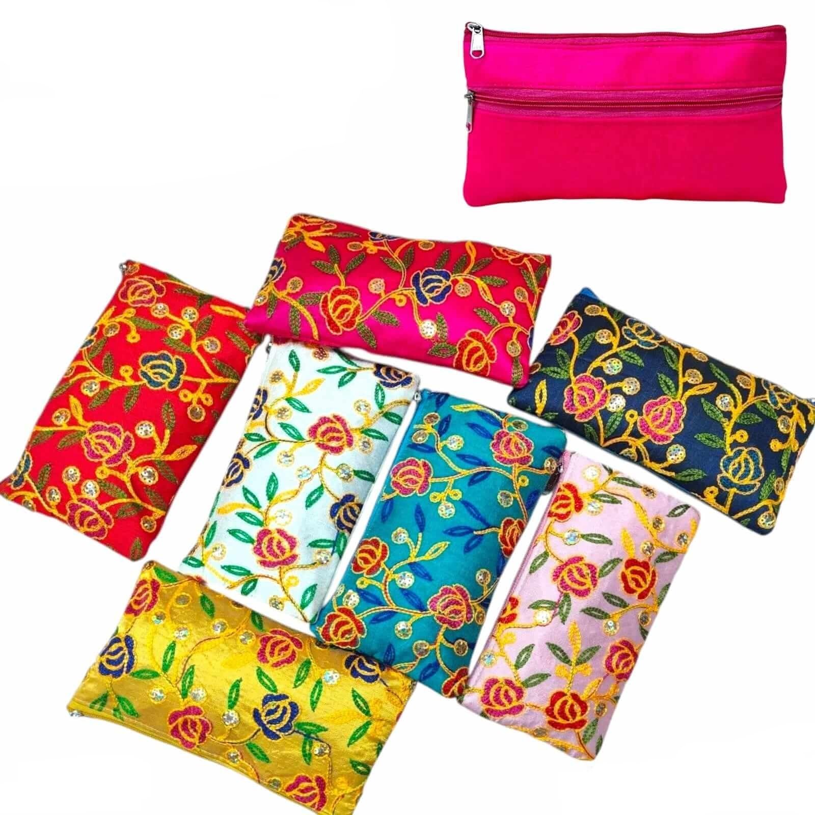 New Aari Embroidery Potli Purses for Ladies, Potli Bags for Gifting, Double Pocket Zipper Pouch for Women Multipurpose Wallet Return Gift for Haldi Kumkum Ceremony, Wedding, Navratri-image-48