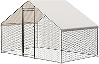 GarveeHome Large Walk-in Metal Chicken Coop with Run, Waterproof UV Cover, Spire Roof Poultry Hen House 9.8x6.5x6.5FT