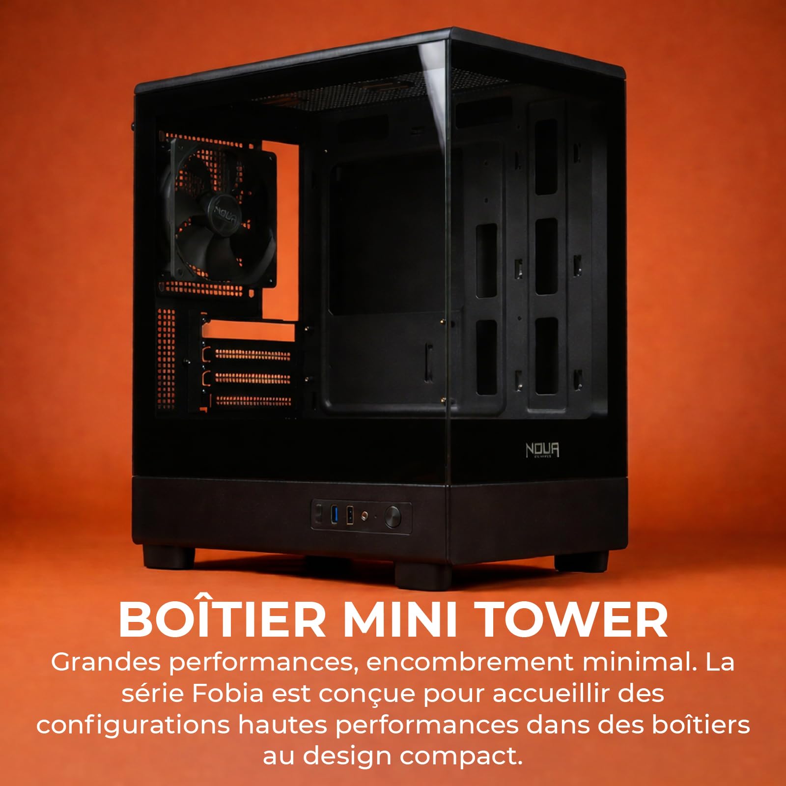 Noua Fobia LK200 Boîtier PC Gaming Micro-ATX, Ventilateur Noir 120 mm, boîtier Micro Tour pour Ordinateur Double Verre trempé panoramique, Noir