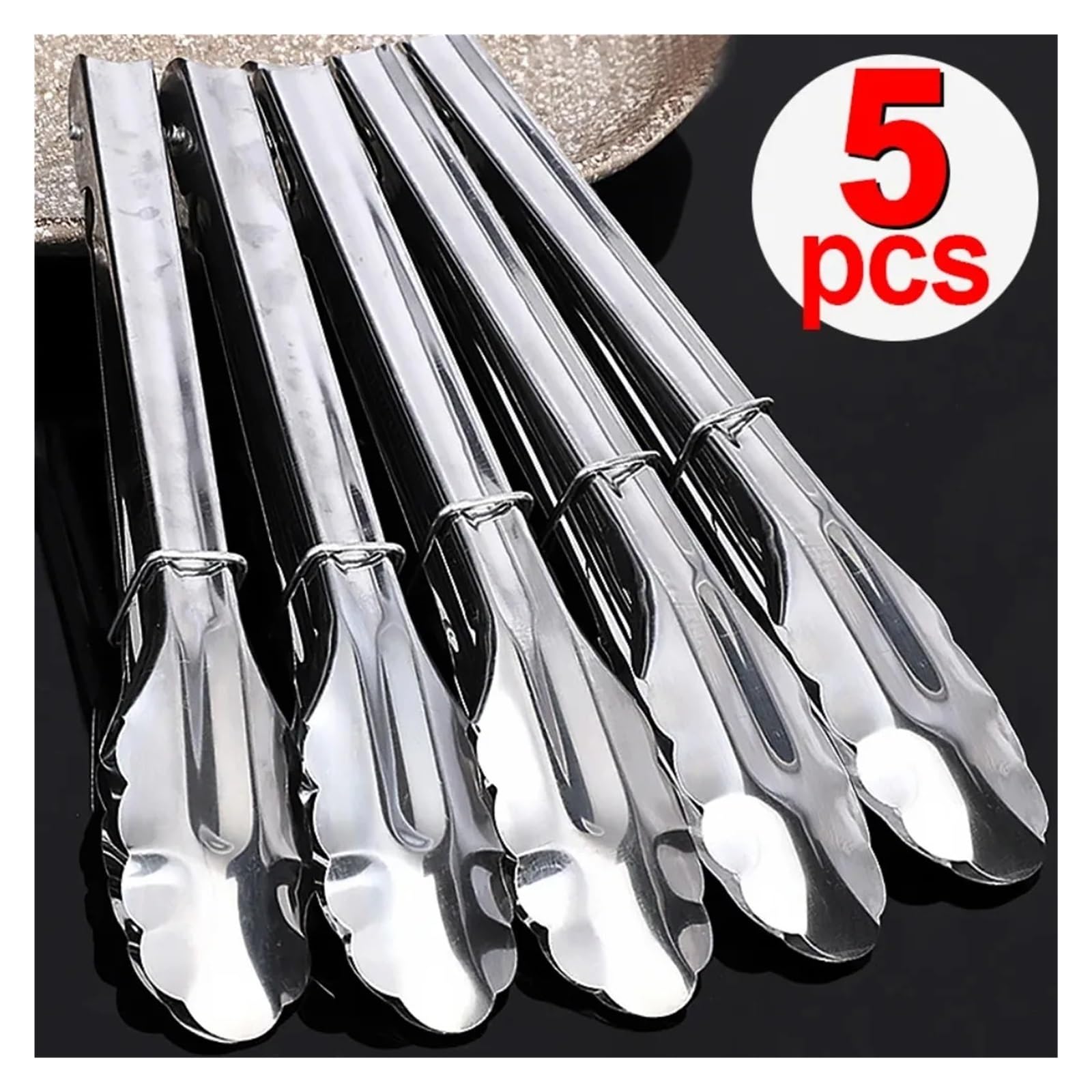 Pinzas for barbacoa de acero inoxidable, mango largo antideslizante for asar/hornear/ensalada/cubitos de hielo, herramientas de cocina aptas for lavavajillas, 5/1 ud.(17cm- 5pcs)