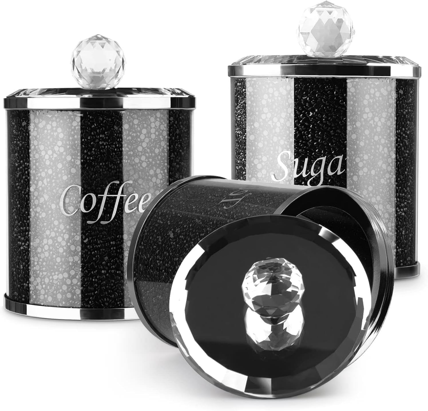 Segoy Black Tea Coffee Sugar Canisters Sugar Canisters Glass Crushed Diamond Reusable Crystal Filled Tea Coffee Set With Lid For Kitchen Home Present