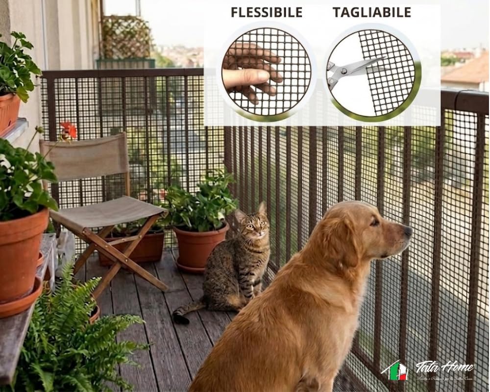 Rete Recinzione Plastificata Rete Protettiva in Plastica da Esterno Giardino a Maglia Piccola Quadrata 10 mm Rete per Cancelli Balconi Misura 1x25 mt Colore Marrone