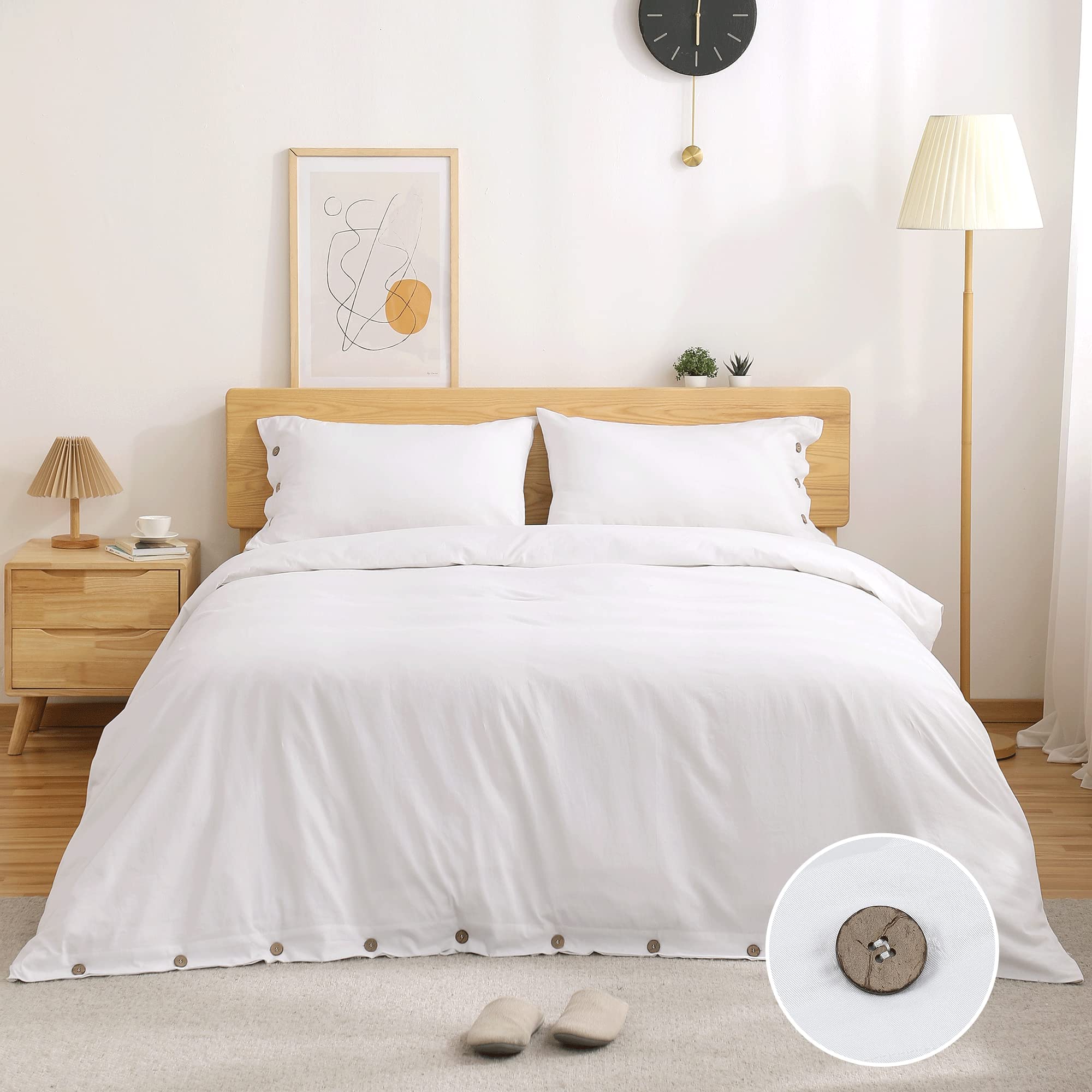 ATsense Duvet Cover King Size, 100 Washed Cotton, Linen Feel Ultra