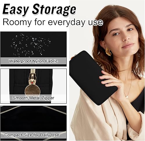 Miniatura 3 de izuzta Bolsa de maquillaje de nylon organizador lindo viaje Preppy bolsa de monedas cosmética, Negro -