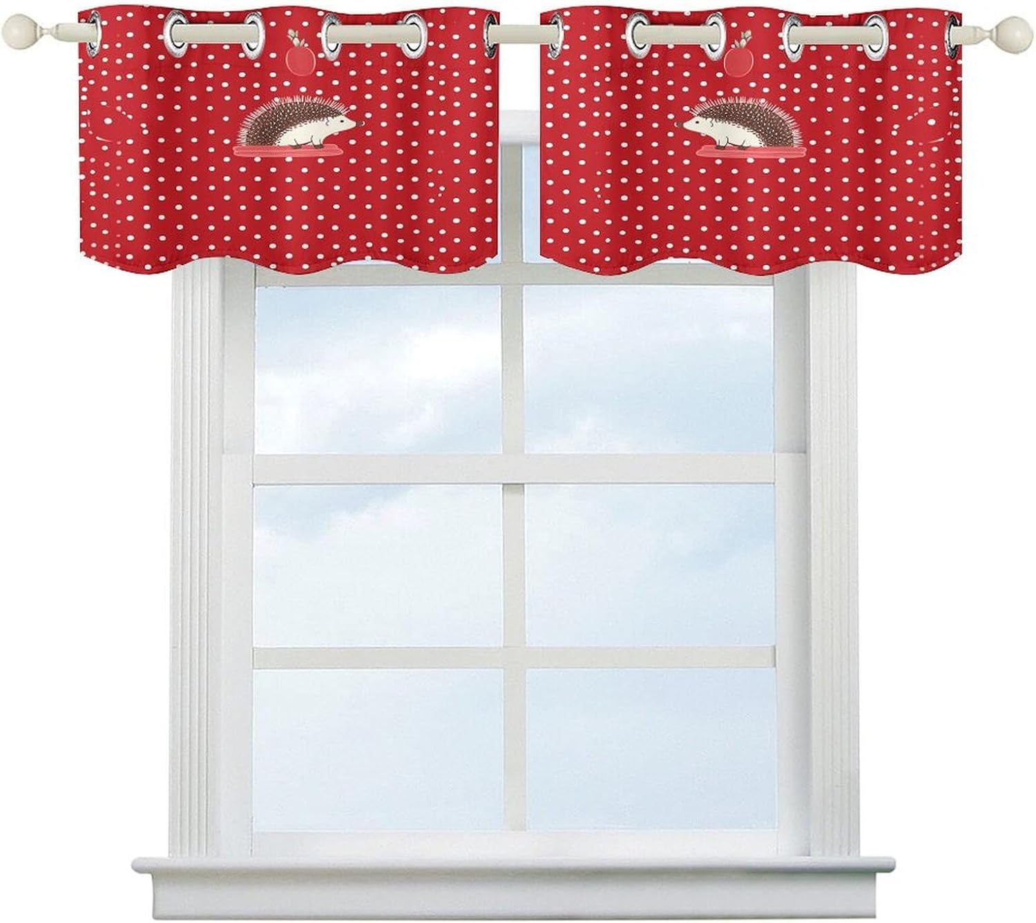 Red Polka Dot Hedgehog 2 Pack Valance Curtains Window Treatments. Adjustable Curtain with Rod Pocket.Cafe Curtains is Half Curtains for Privacy Decorative 52x18.1 Inch.