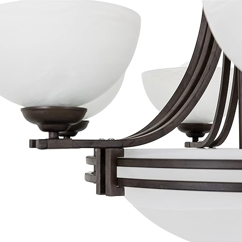 Miniatura 7 de Yosemite Home Decor 98339-6+3DB Sequoia - Lámpara de araña con pantalla de alabastro esmerilado, 9 luces, marrón oscuro