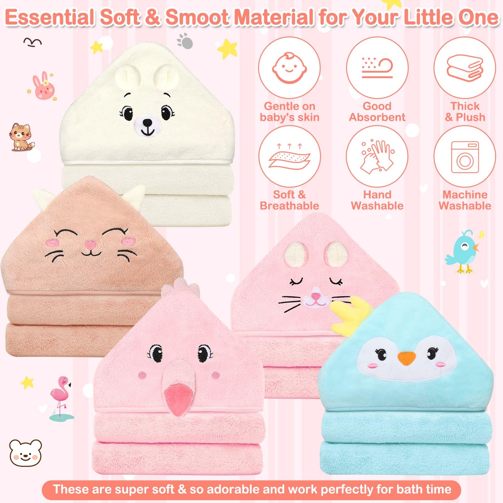 Babyhandtücher mit Kapuze, 5 Stück, weiche Baby-Badetücher mit Kapuze für Babys, 10 Stück Baby-Waschlappen für Neugeborene, Kleinkinder und Kinder, ultra saugfähig, beste Geschenke für Jungen und