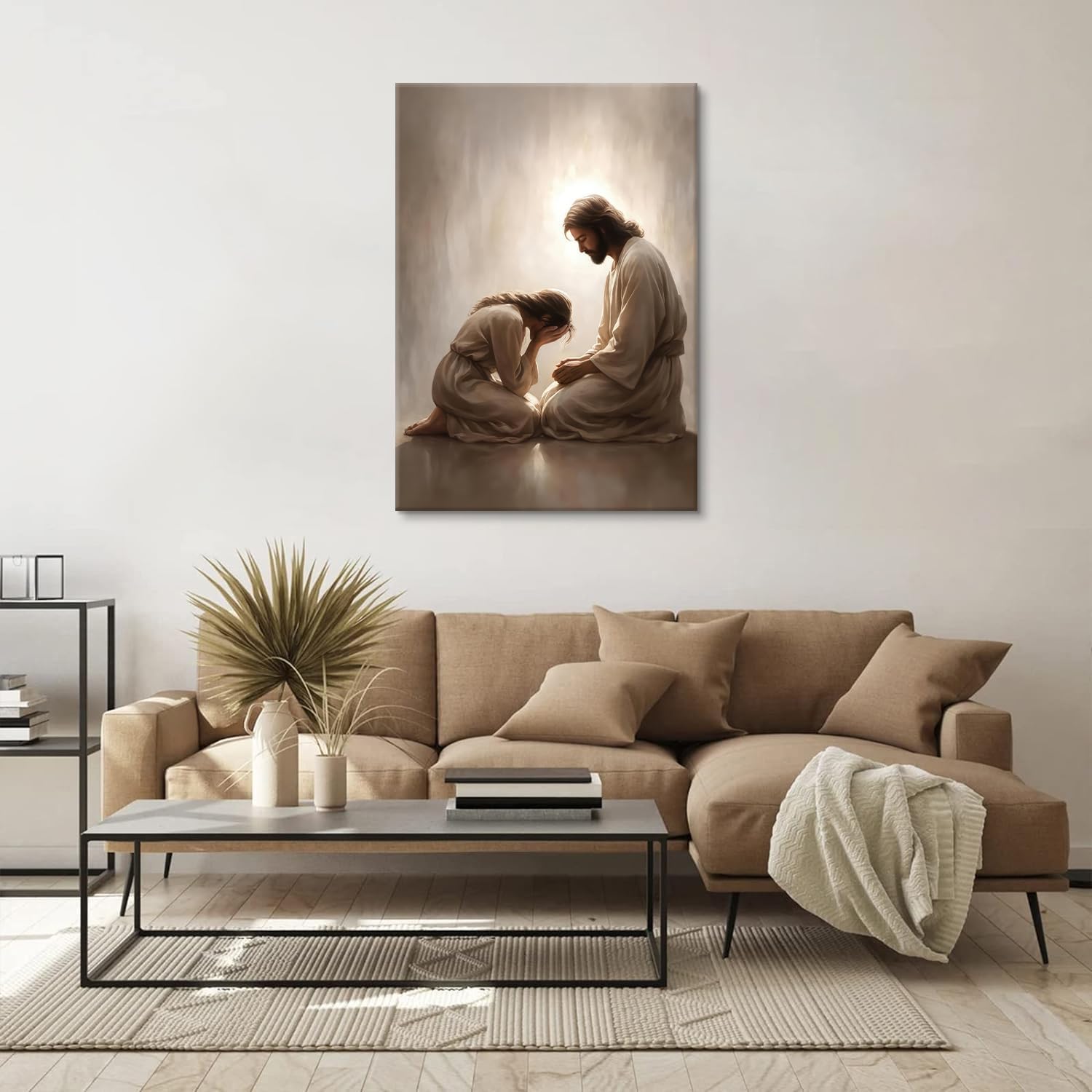 Jesus and Woman Canvas Wall Art Christian Repentance and Forgiveness Painting picture Wall Decor religion Bible Stories Poster Print Artwork for Church LDS bedroom Living Home Decor 24x36 in Canvas