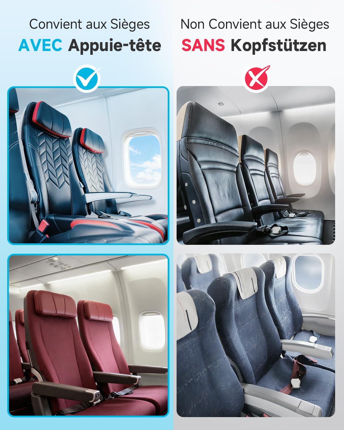 Umisleep Coussin de Voyage Mémoire pour Avion Support 360° Tête Cou, Noir | Coussin Cervical avec Masque 3D pour Longs Vols, Coussin Anti-Basculement pour Avion, Voiture et Train