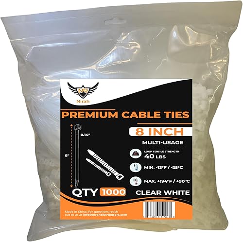 Vista 30 de Nirah Bridas pequeñas de grado industrial de 4 pulgadas, blanco transparente, paquete de 1000, multiusos, pequeñas bridas de cremallera, mini bridas