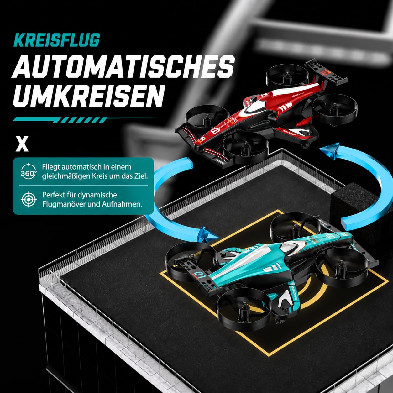 Mini drone RC 2 in 1 per bambini – rosso, modalità volo e pavimento, apertura a 360°, altezza 3 velocità, luci LED, avvio a tasto, rosso
