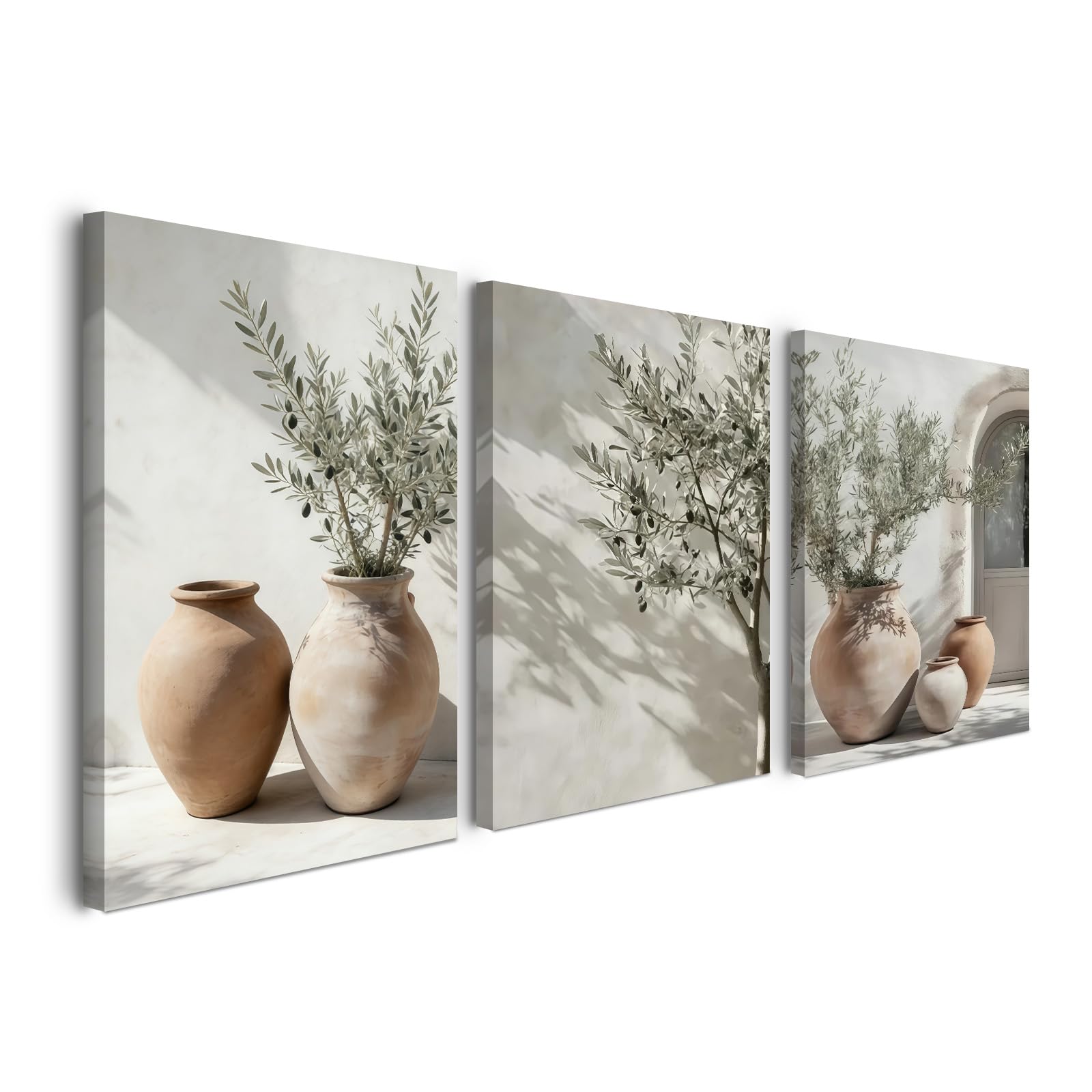 Alptiny Set of 3 Rustic Vase and Olive Tree Canvas Wall Art - Elegant Wall Decor for Living Room, Bedroom, Hallway, Minimalist Art for Home Decoration, Wall Pictures for Living Room