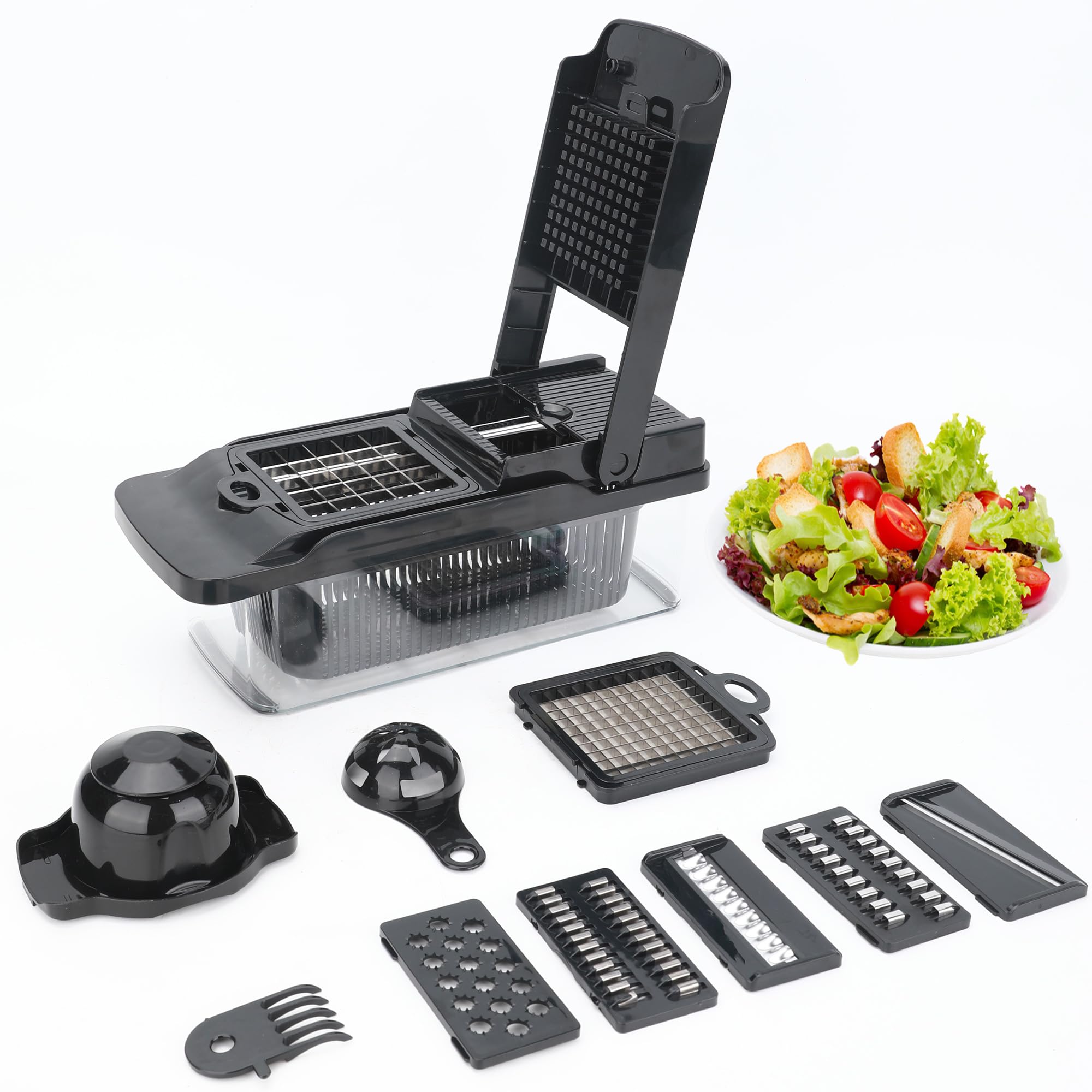 Picador de verduras 14 en 1 con cuchillas de acero inoxidable – Picador multifuncional de cebolla, cortador de mandolina, cortador de alimentos, juego de cortador de cocina y electrodomésticos y 6