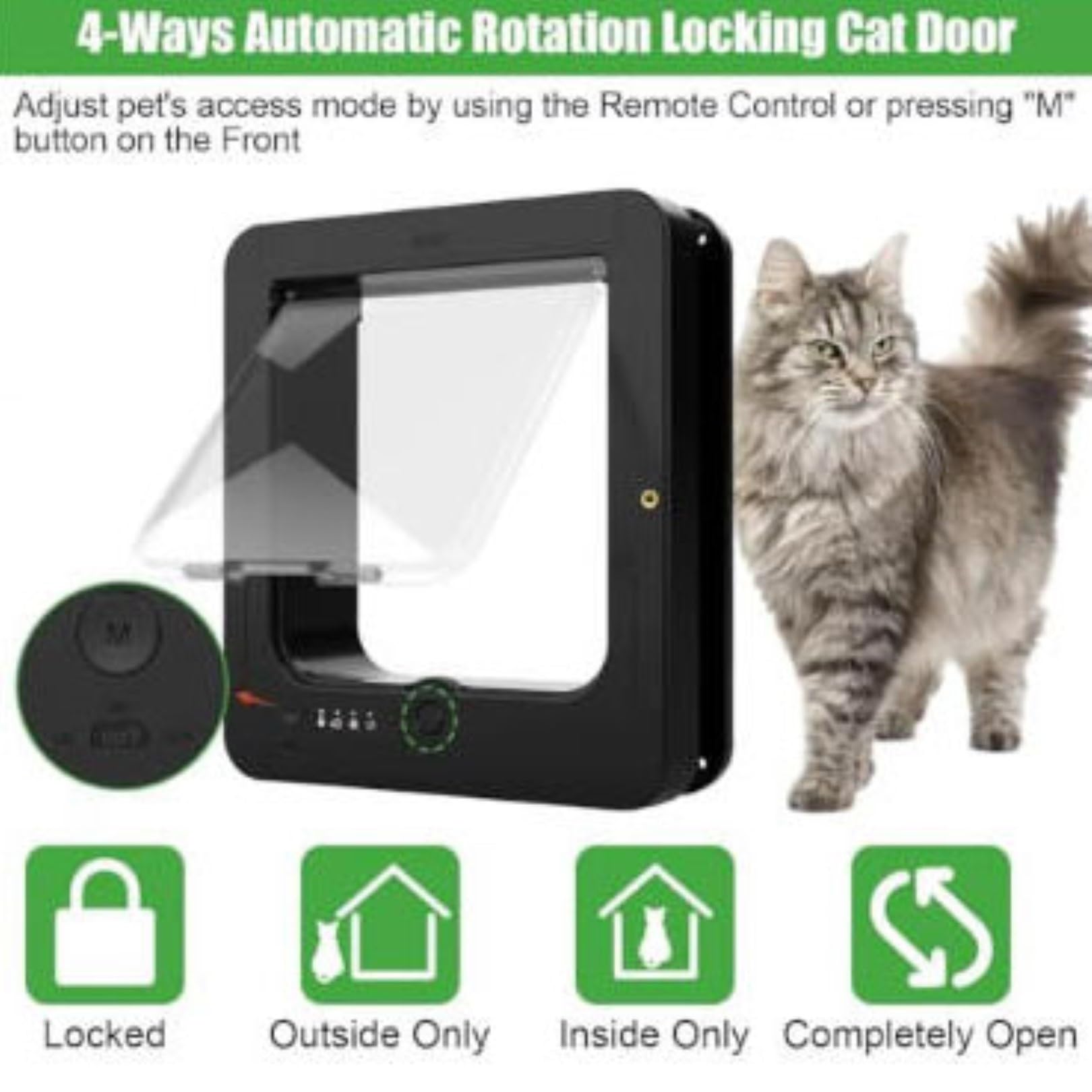 Trappe pour Chat avec Puce Électronique, Porte Automatique pour Animaux avec Verrouillage À 4 Voies, Capteur de Collier, Télécommande, Étanche 29 X 25 Cm pour Chats Et Petits Chiens Black