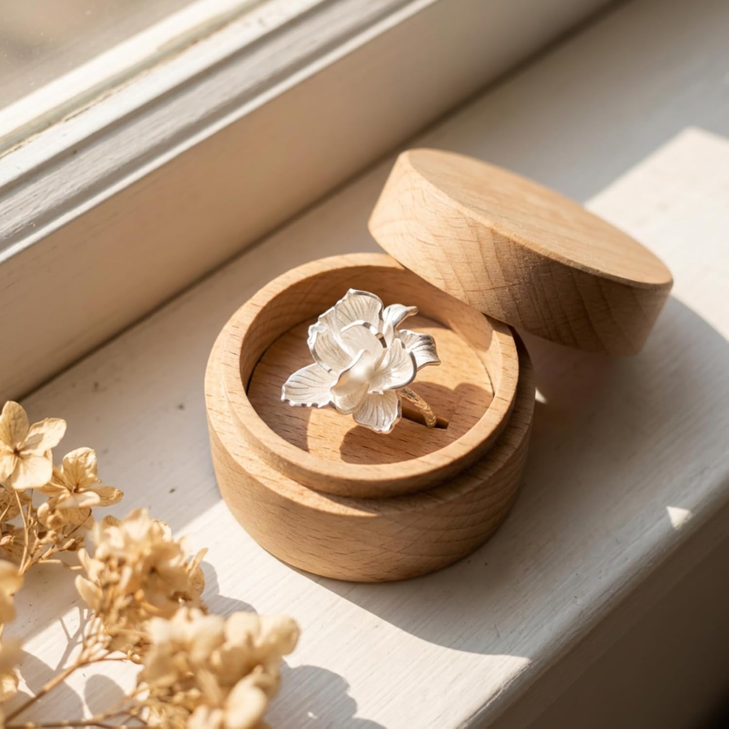 18K Gold Plated Red Flower Open Ring with Emerald for Charm Women, Fingertips Blooming