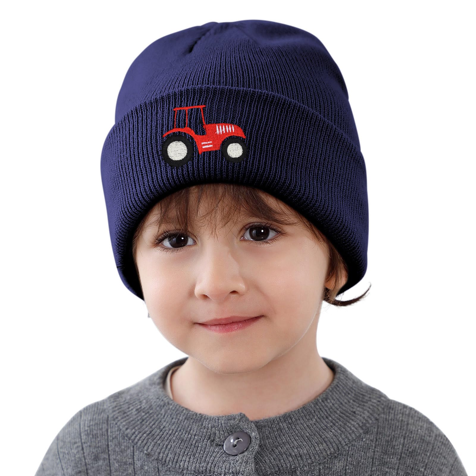 LiuSuper Baby Knit Beanie Toddler Winter Hat Cute Embroidery Tractor Warm Cuffed Skull Caps for Kids 0-8 Years Autumn Winter Caps