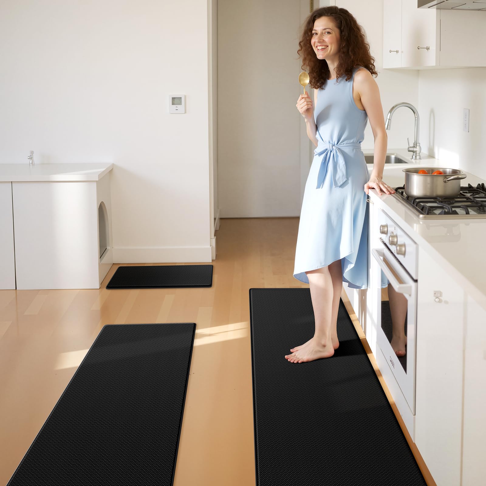 KitchenClouds Kitchen Mats for Floor,3PCS Kitchen Rugs,Non Slip Anti Fatigue Mats for Floor,Waterproof Kitchen Sink Mat,Cushioned Standing and Comfort Mats for Office,Black
