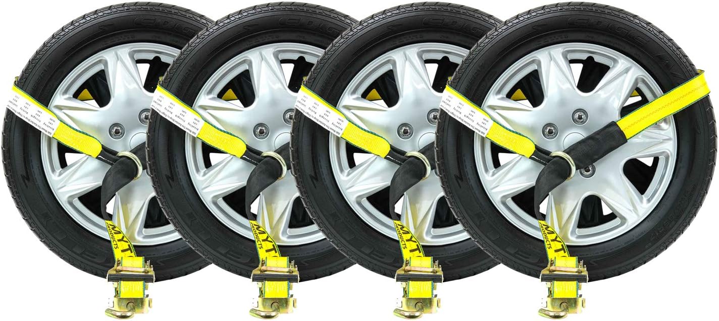 Mytee Products (4 Pack) 2" x10' Lasso Ratchet Strap with J Finger Hook Wheel Net Auto Tow Towing Car Hauler Tie Down