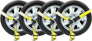 Mytee Products (4 Pack) 2" x10' Lasso Ratchet Strap with J Finger Hook Wheel Net Auto Tow Towing Car Hauler Tie Down