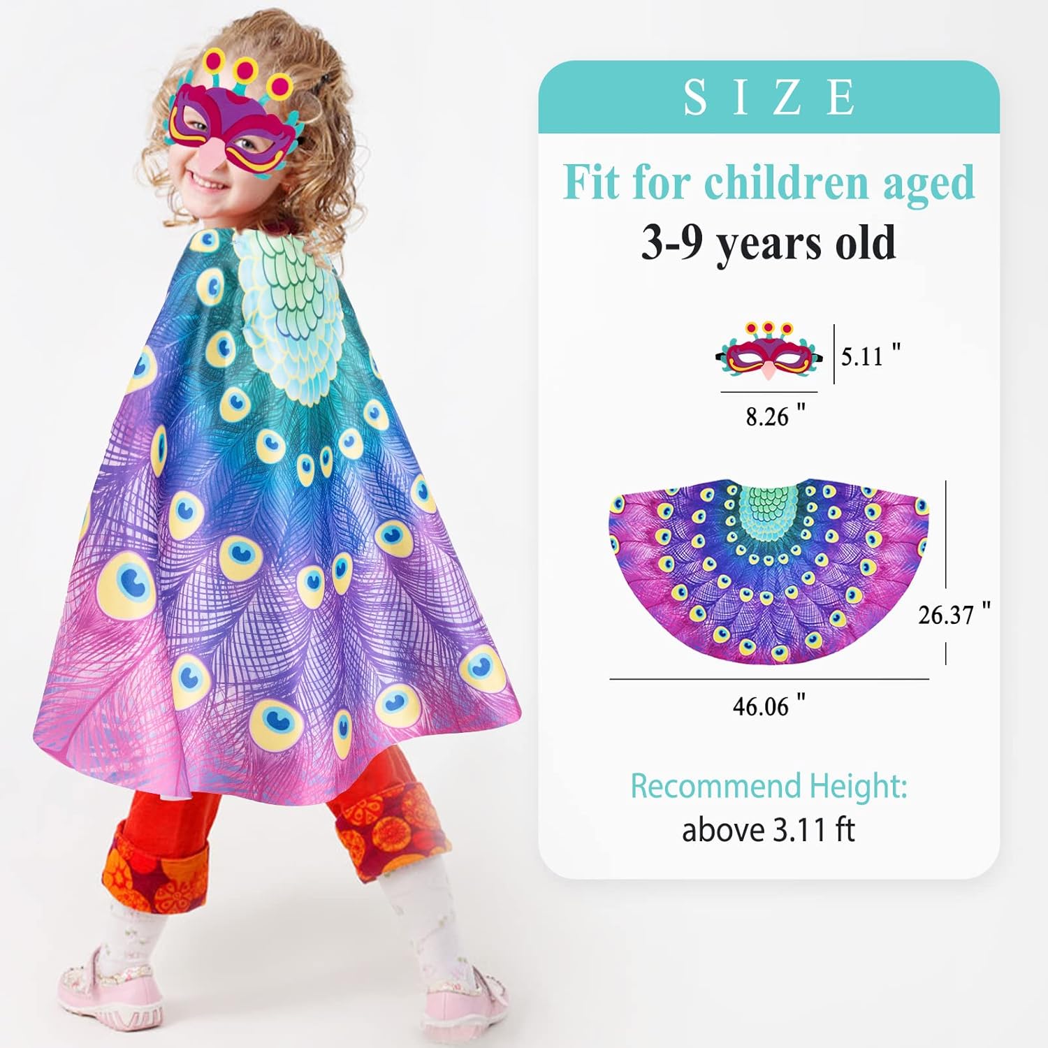 Miniatura 6 de Creatoy Kids Bird-Wings-Costume for Boys with bird mask Girls Peacock Cosplay Wings Toys Gifts Halloween Dress Up for Play