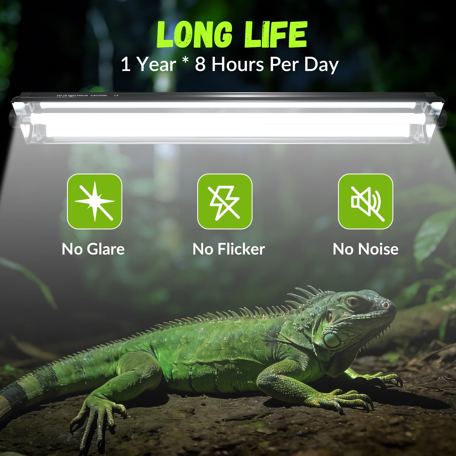 GlowUp 22inch 24W T5 5.0 UVB Light for Reptiles Light Fixture Combo Kit Reptile Lamp Tube Terrarium Hood UVB Light for Bearded Dragon Rainforest Dwelling Reptiles, Chameleons, Iguanas, Turtles - 4