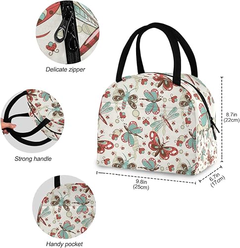 Miniatura 4 de Blueangle Lonchera térmica con diseño de libélula y mariquita de dibujos animados para mujeres y hombres, bolsa de almuerzo a la moda para el