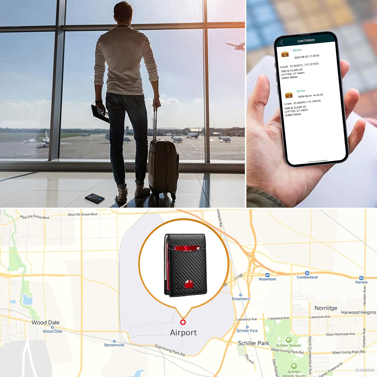 Smart Tracker Wallet for Men,Compatible with Android and Ios, Mens Wallet GPS Tracker Card Holder With Men Gift for Christmas. (Carbon Black) (ID window, Carbon)