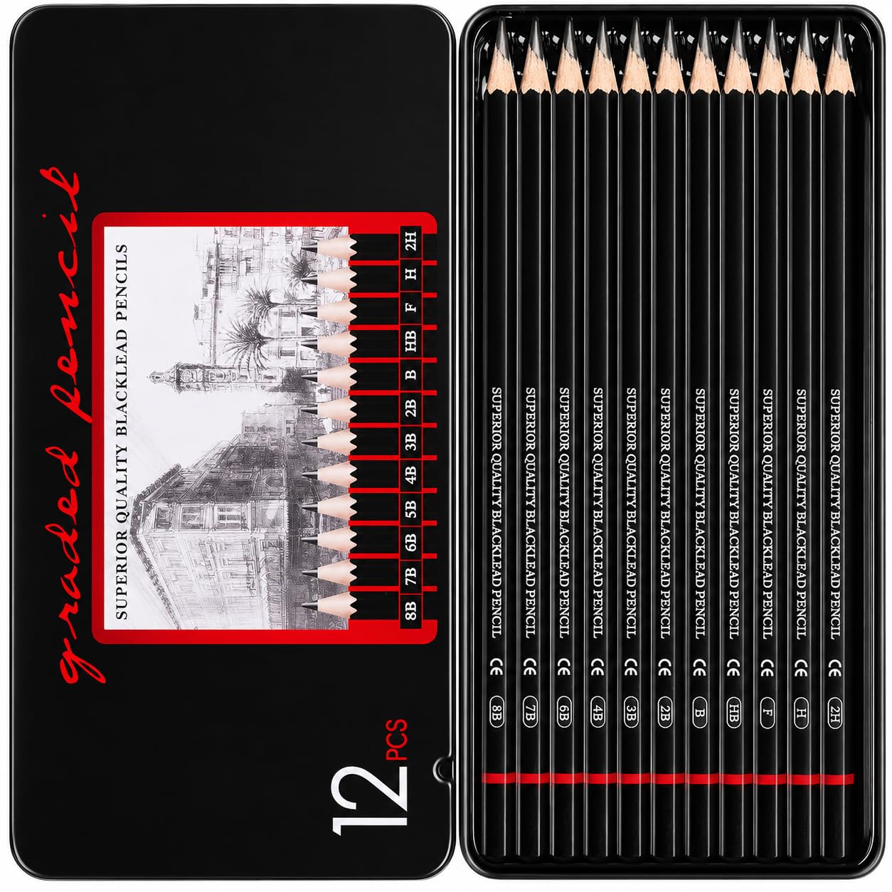 Sketching Pencil Set - 12 Pencils & Sketchbook -10