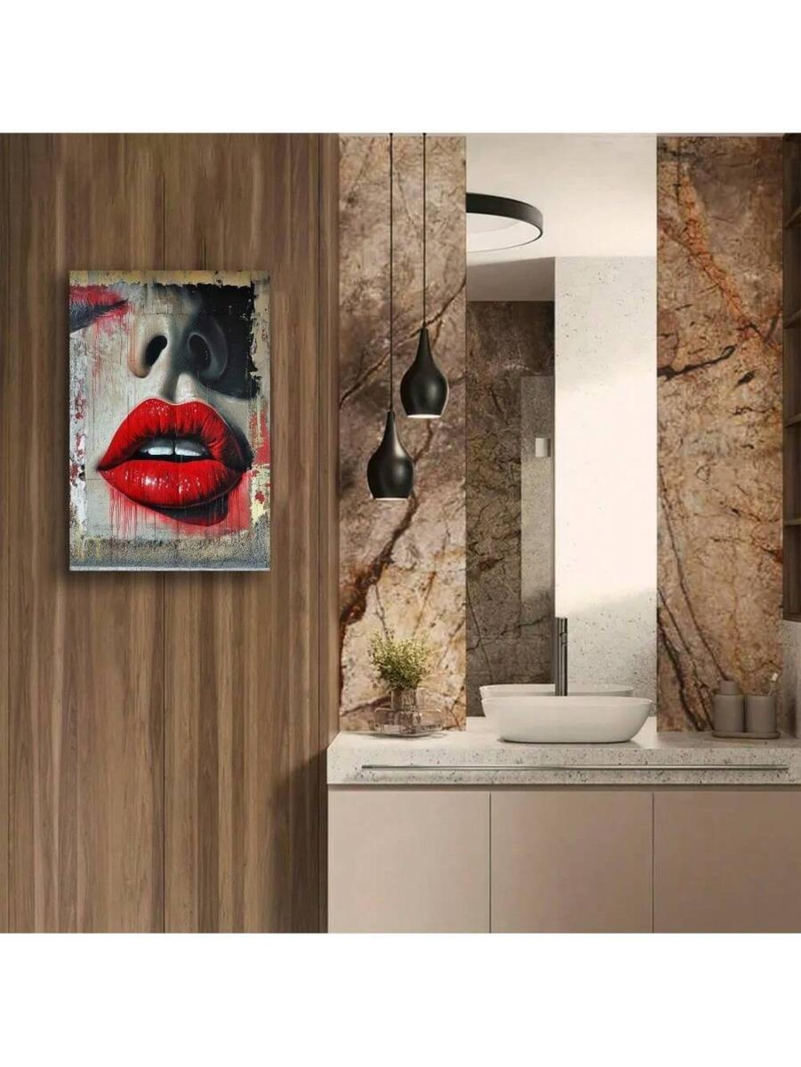 CAOXTART Stampa artistica su tela con donna sexy e labbra rosse, poster musicale, stampe su tela, poster, quadri decorativi, pittura estetica, 50x70 cm con cornice